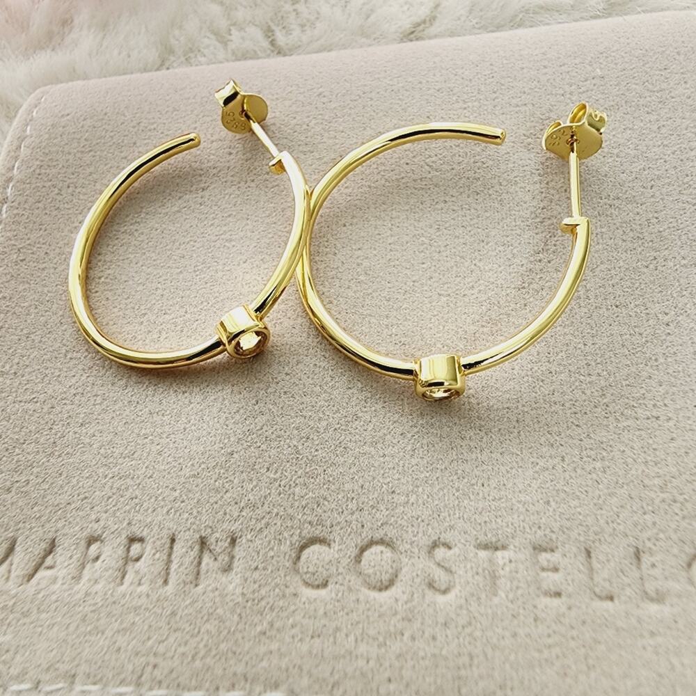 Marrin Costello Mystique Hoop Earrings 14k Gold Plated Sterling Silver Topaz NWT